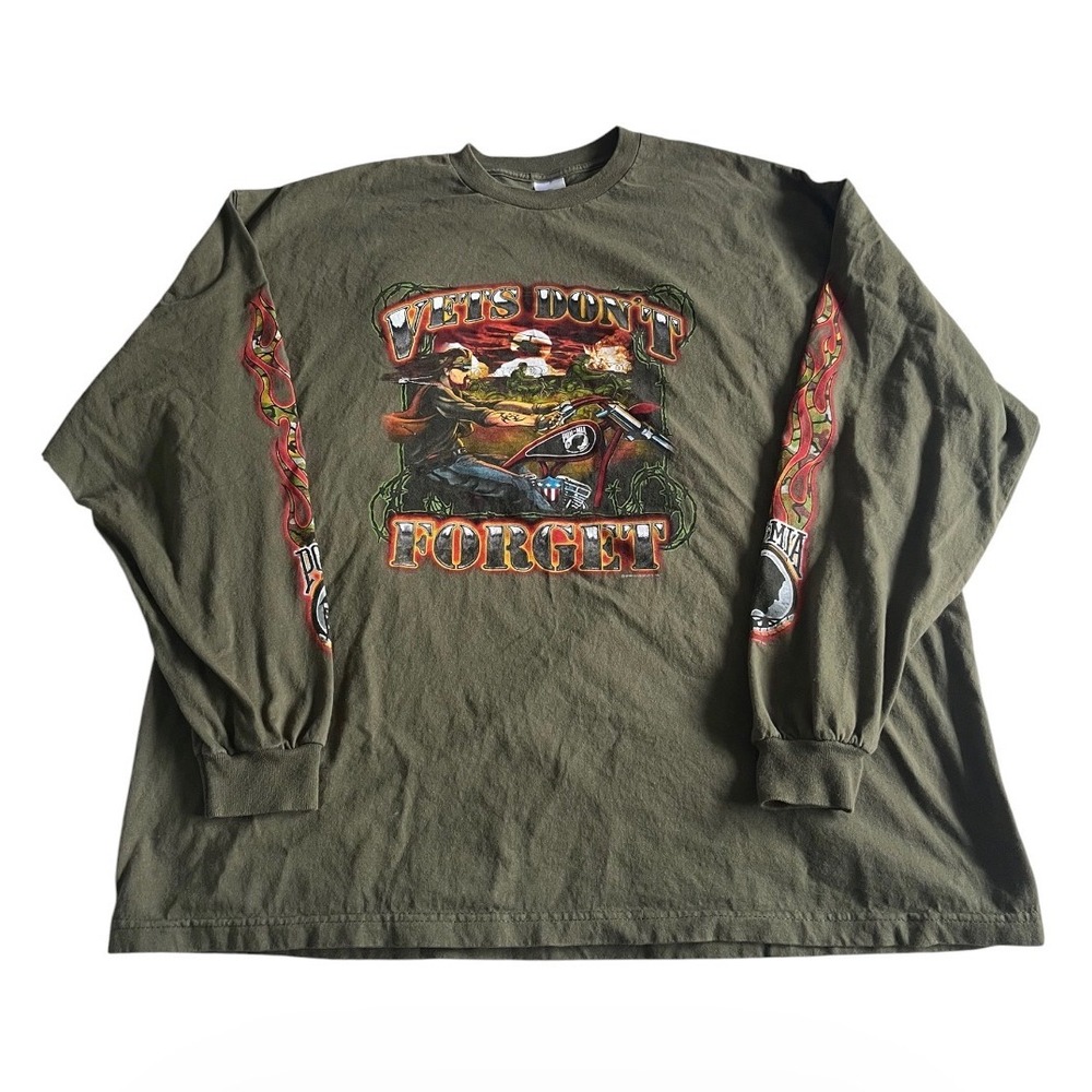 Vintage 2006 Vets Don't Forget Pow MIA Long Sleeve Shirt 3XL Motorcycle Harley